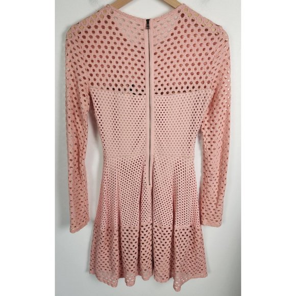 BCBG Max Azria Sz. XS Kyla Whisper Pink Long Sleeve Crochet Fit & Flare Dress - Picture 7 of 8